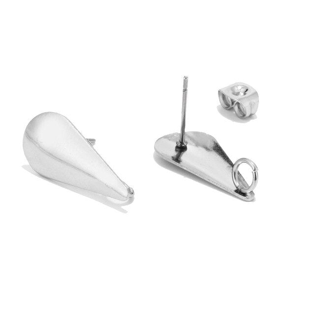 10pcs Stainless Steel Hypoallergenic Teardrop Stud Post Earring Findings With Loop Real Gold Plated Waterdrop Earstuds 20x9mm - Jeglow store