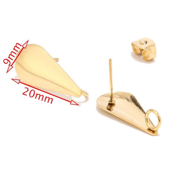 10pcs Stainless Steel Hypoallergenic Teardrop Stud Post Earring Findings With Loop Real Gold Plated Waterdrop Earstuds 20x9mm - Jeglow store
