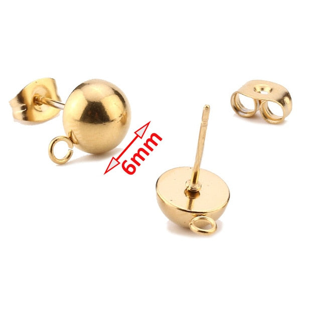 Gold Earstud 316L Stainless Steel Ear Post with 8mm/ 10mm/ 12mm Round Flat Pad Base Setting with Hole Hypo-Allergenic Posts - Shopeasywear