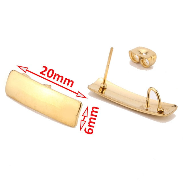 Gold Earstud 316L Stainless Steel Ear Post with 8mm/ 10mm/ 12mm Round Flat Pad Base Setting with Hole Hypo-Allergenic Posts - Shopeasywear