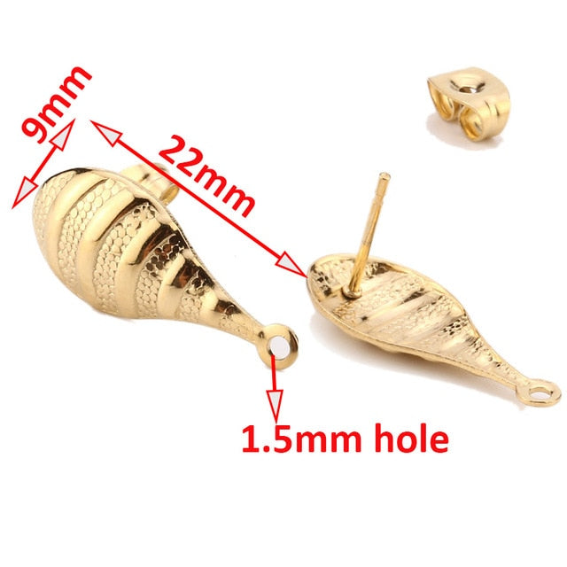 Gold Earstud 316L Stainless Steel Ear Post with 8mm/ 10mm/ 12mm Round Flat Pad Base Setting with Hole Hypo-Allergenic Posts - Shopeasywear