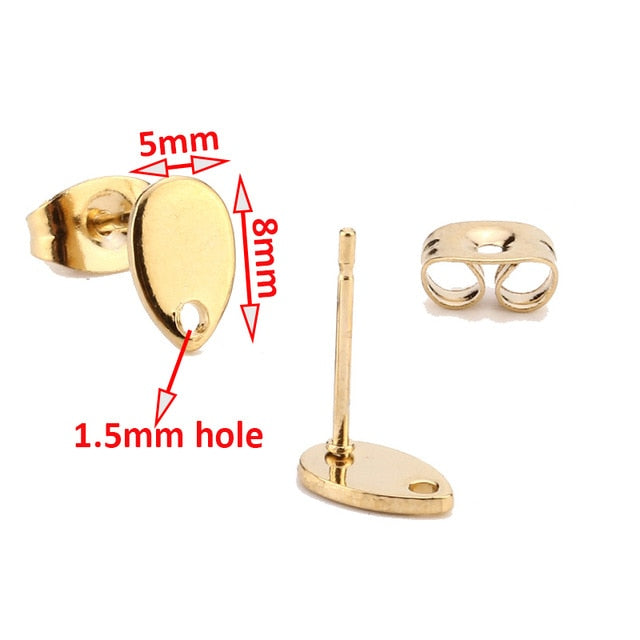 Gold Earstud 316L Stainless Steel Ear Post with 8mm/ 10mm/ 12mm Round Flat Pad Base Setting with Hole Hypo-Allergenic Posts - Shopeasywear