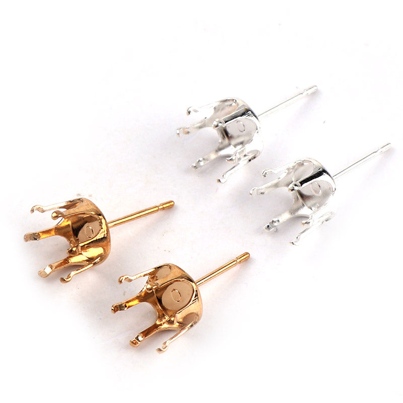 6mm,8mm Metal Earrings Claw Clasp Blank Base Claw Setting DIY Crystal Rhinestone Earring back Earstud Jewelry Findings - Shopeasywear