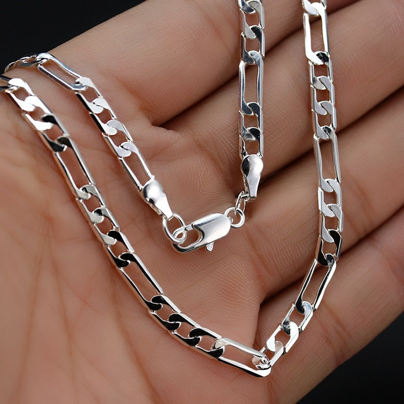 Fashion Women Silver Color Men's Chains Necklace 4mm Flat Three One Link Chain High Quality Women Hip Hop Necklace - Shopeasywear