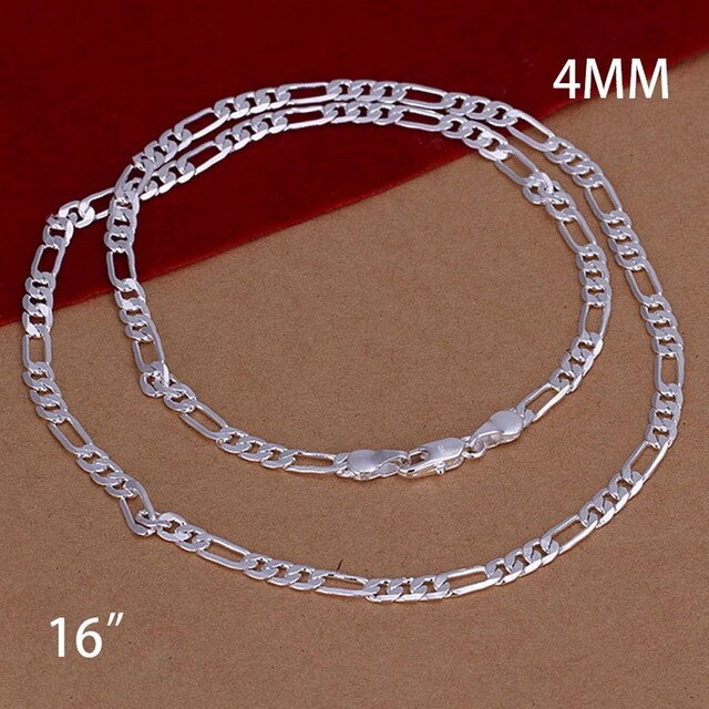 Fashion Women Silver Color Men's Chains Necklace 4mm Flat Three One Link Chain High Quality Women Hip Hop Necklace - Shopeasywear
