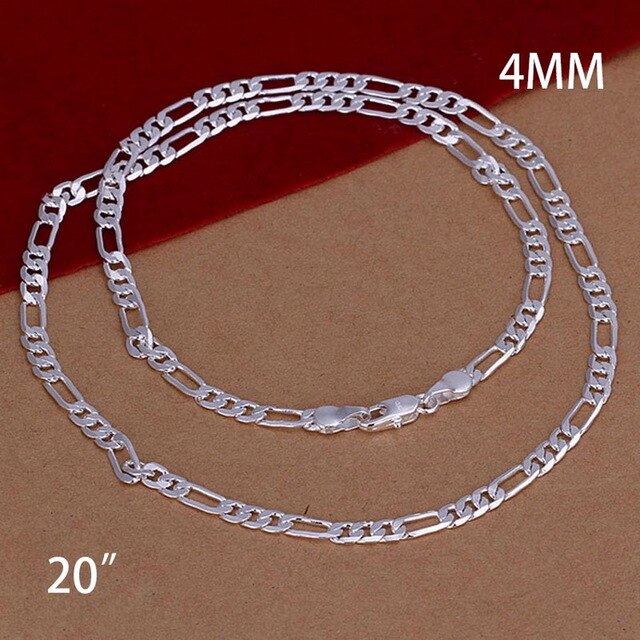 Fashion Women Silver Color Men's Chains Necklace 4mm Flat Three One Link Chain High Quality Women Hip Hop Necklace - Shopeasywear