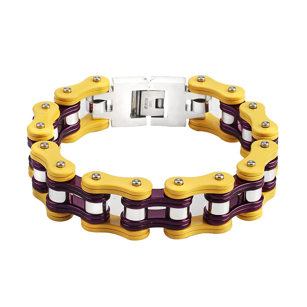 Bicycle Bike Bracelets & Bangles Yellow purple Punk Motorcycle Chain Men's Bracelet 316L Stainless Steel Biker Women Jewelry - Shopeasywear