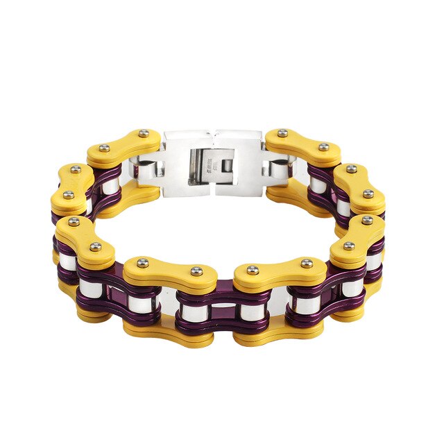 Bicycle Bike Bracelets & Bangles Yellow purple Punk Motorcycle Chain Men's Bracelet 316L Stainless Steel Biker Women Jewelry - Shopeasywear