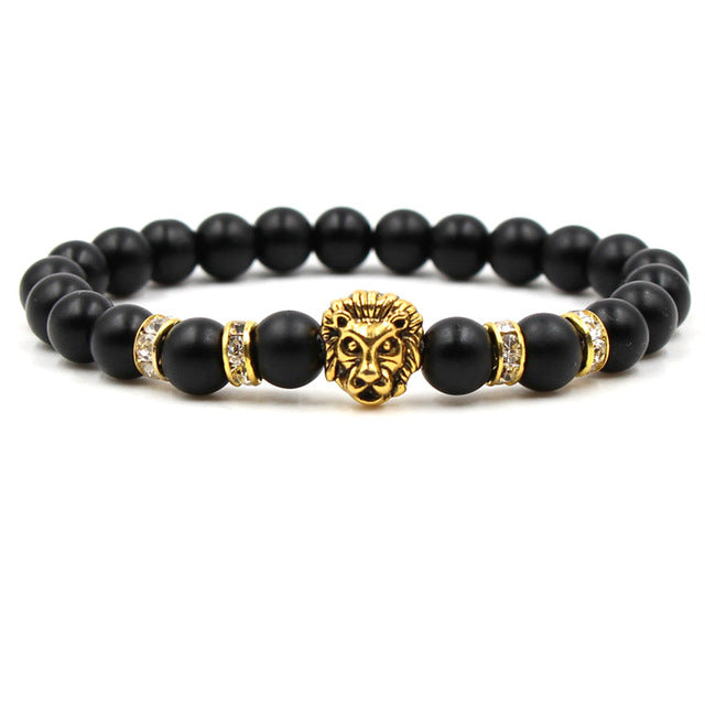 2019 fashion handmade natural stone matte black beaded bracelet charm men's leopard head bracelet personality men's jewelry - Shopeasywear