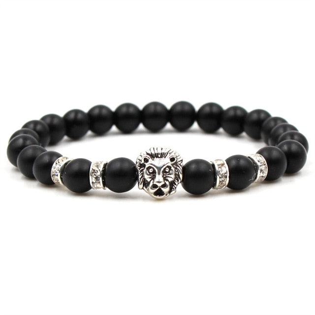 2019 fashion handmade natural stone matte black beaded bracelet charm men's leopard head bracelet personality men's jewelry - Shopeasywear