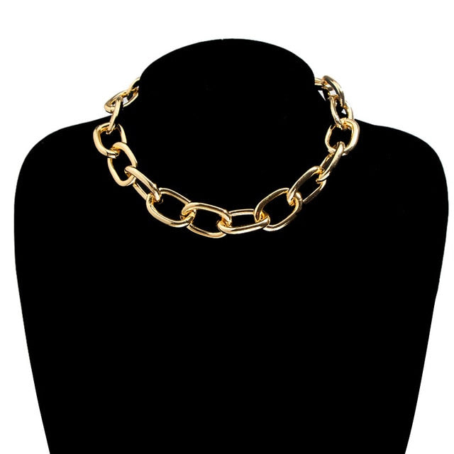 JUST FEEL Punk Chain Choker Necklace Collar Statement Hip Hop Chunky Gold Silver Aluminum Thick Chain Necklace Women Men Jewelry - Shopeasywear