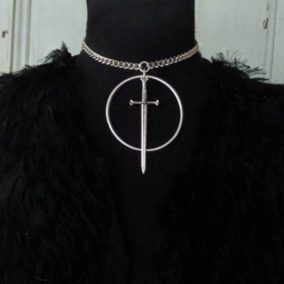 Silver Swords Necklace,Choker Necklace - Tarot - Goth - Avant Garde - Occult - Witchy- Edgy - Medieval Jewelry - Shopeasywear