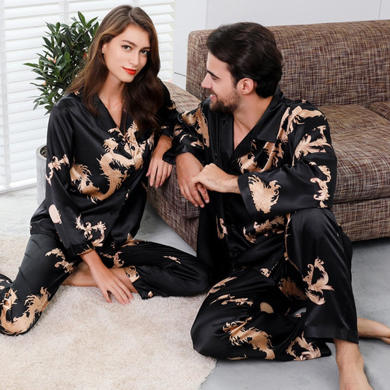 Couple Silk Satin Pajamas Set