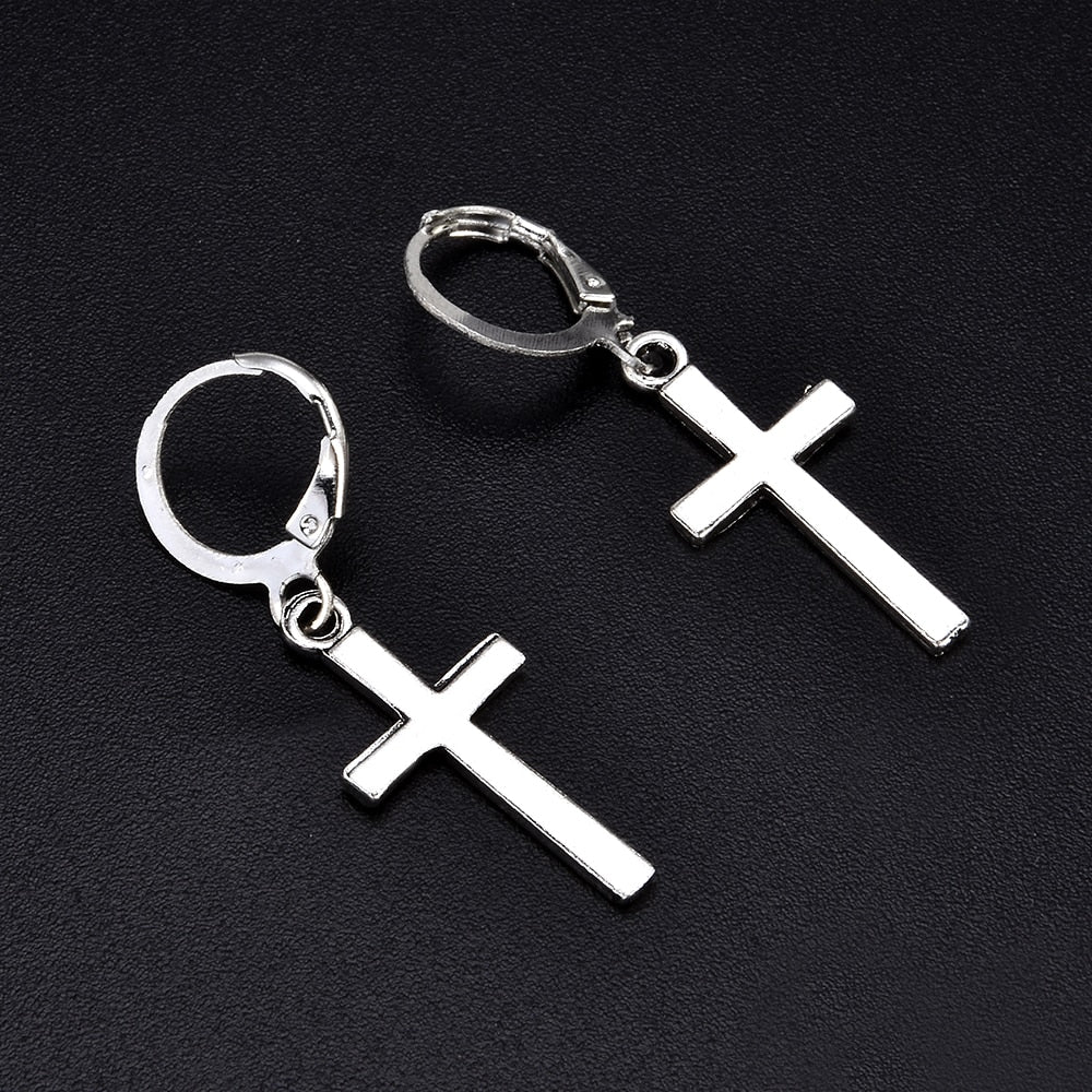 Metal Hoop Cross Drop Dangle Earrings