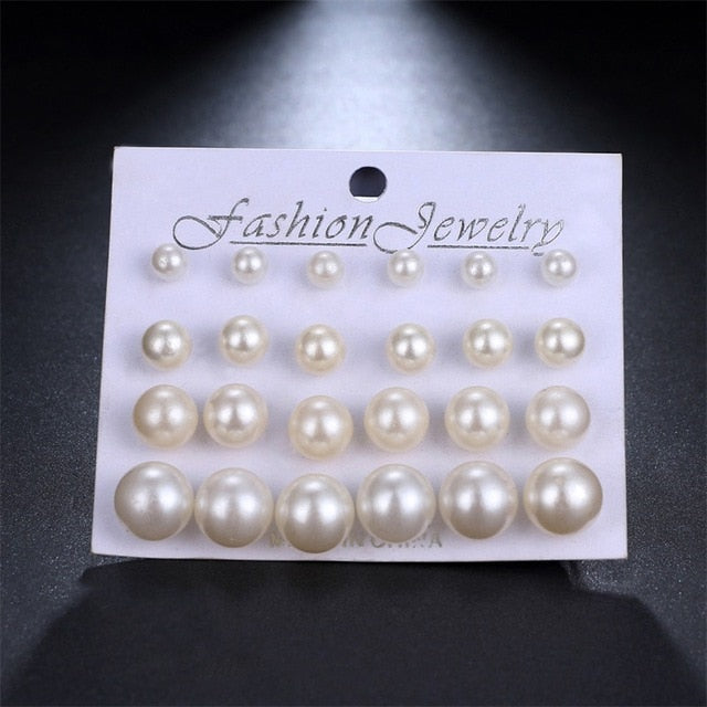 12 Pairs/Set Simulated Pearl Earrings For Women - Jeglow store
