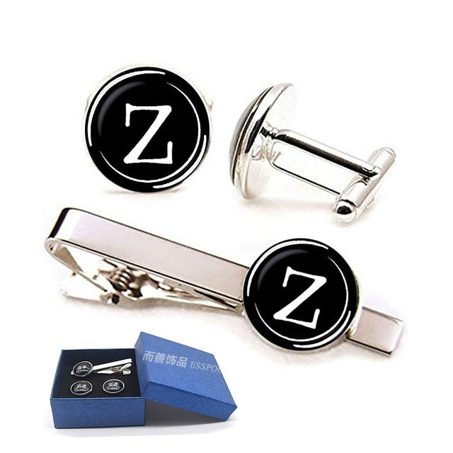 26 Letter A-Z Cufflinks and Tie Clip Set - Shopeasywear