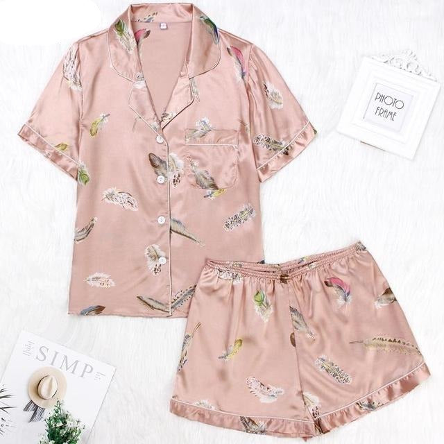 Floral Print Short Sleeve Top and Shorts Pajamas