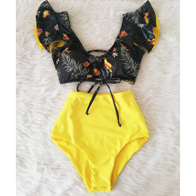 2020 New Double Shoulder Ruffle Bikini Set