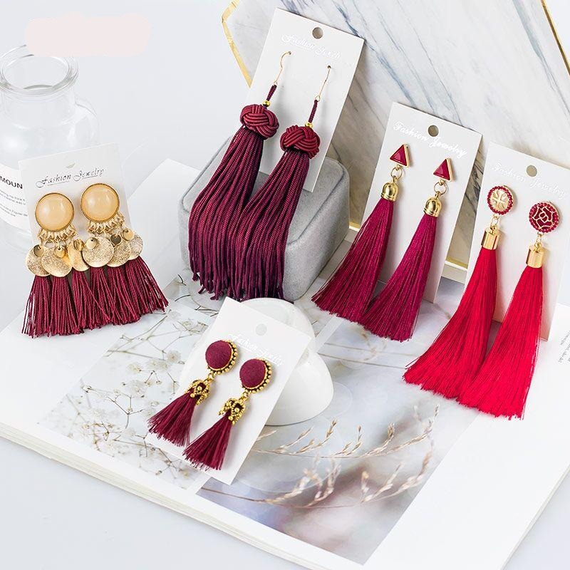 Tassel Crystal Long Drop Earrings for Women