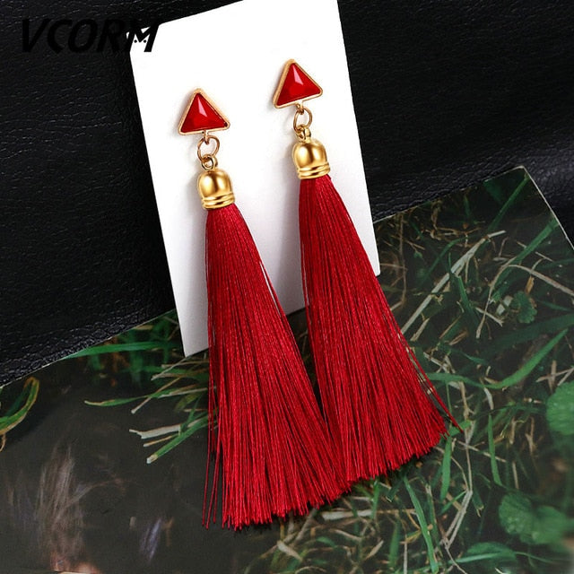 Tassel Crystal Long Drop Earrings for Women
