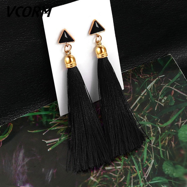 Tassel Crystal Long Drop Earrings for Women