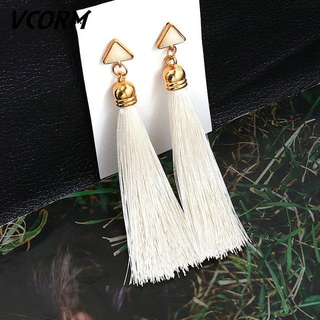 Tassel Crystal Long Drop Earrings for Women