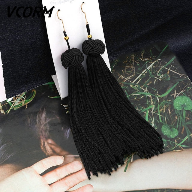 Tassel Crystal Long Drop Earrings for Women