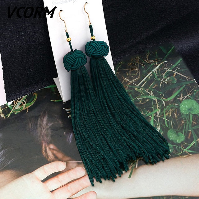 Tassel Crystal Long Drop Earrings for Women