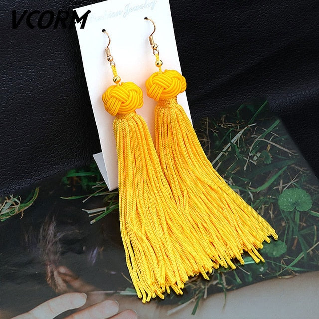 Tassel Crystal Long Drop Earrings for Women