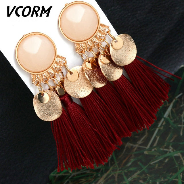 Tassel Crystal Long Drop Earrings for Women