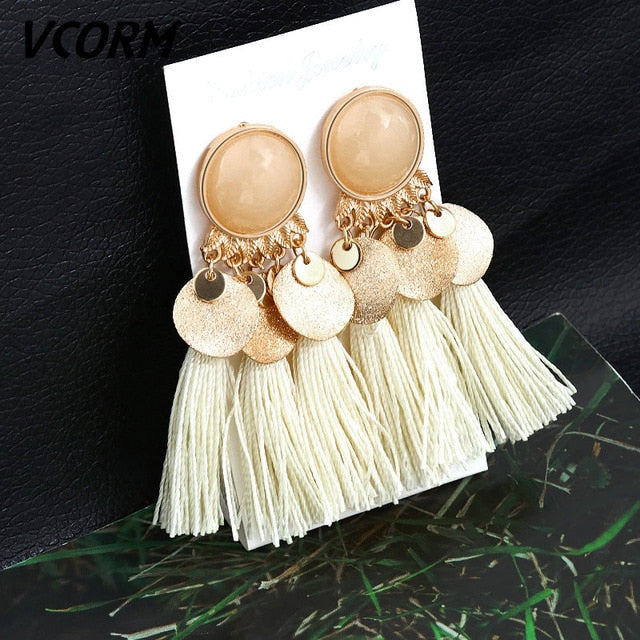 Tassel Crystal Long Drop Earrings for Women