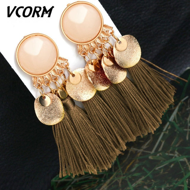 Tassel Crystal Long Drop Earrings for Women