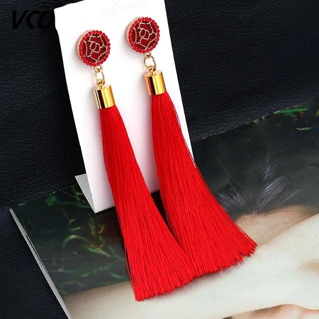 Tassel Crystal Long Drop Earrings for Women