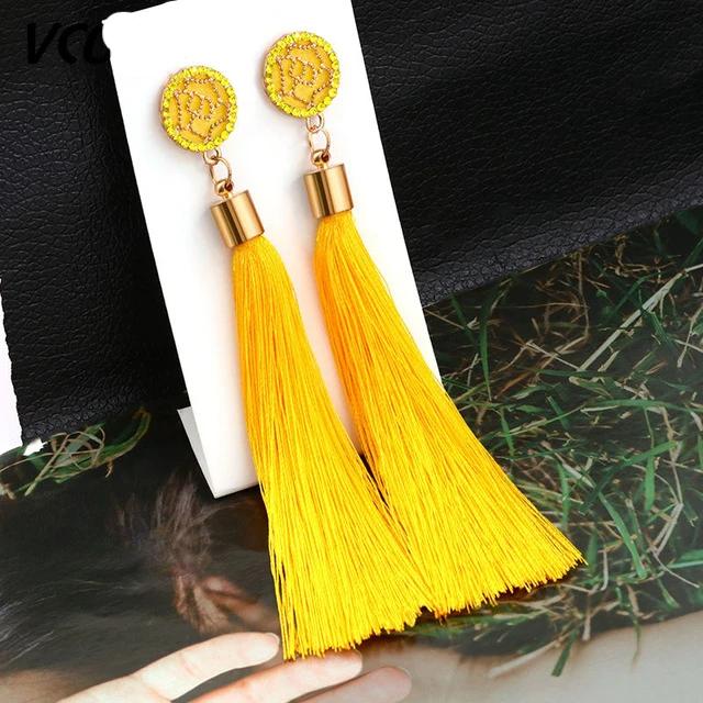 Tassel Crystal Long Drop Earrings for Women