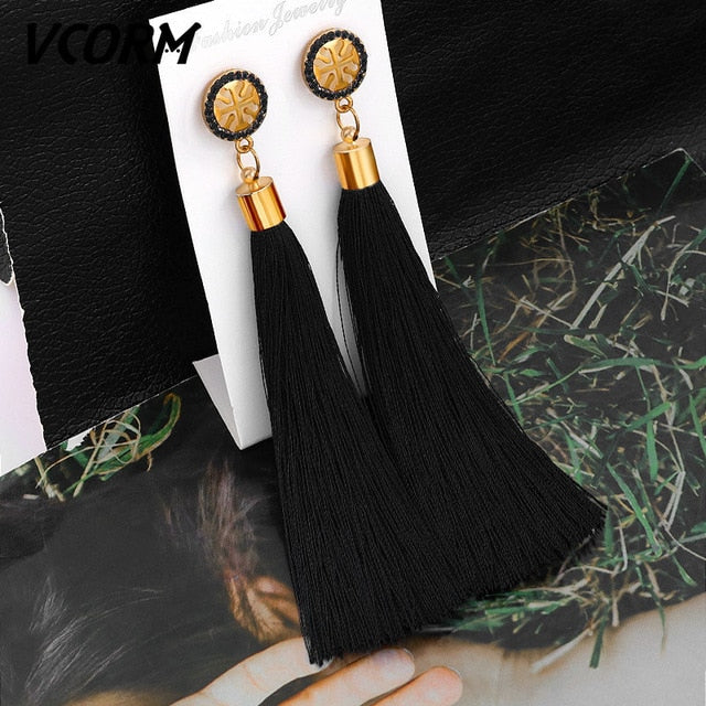 Tassel Crystal Long Drop Earrings for Women