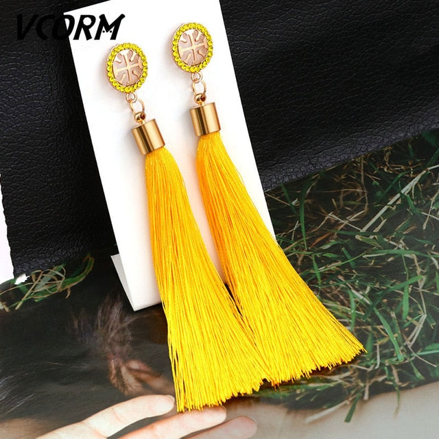 Tassel Crystal Long Drop Earrings for Women