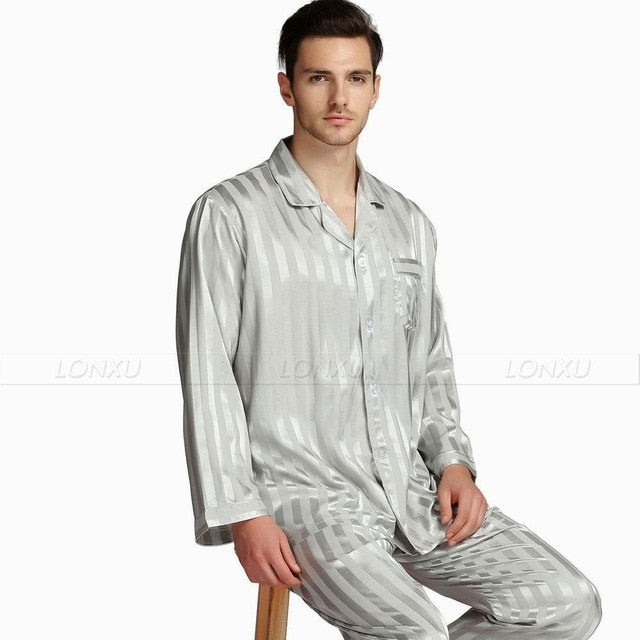 Mens Silk Satin Pajamas Set