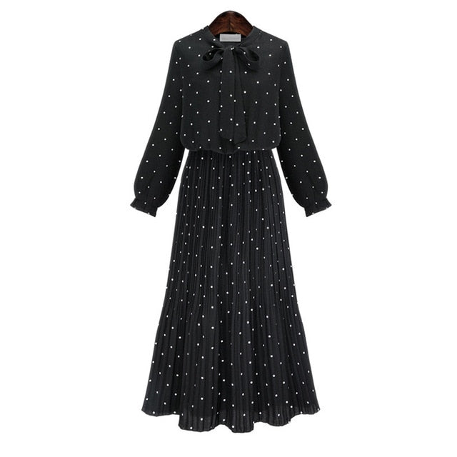 Black Chiffon Dot Loose Big Size Dress - Shopeasywear