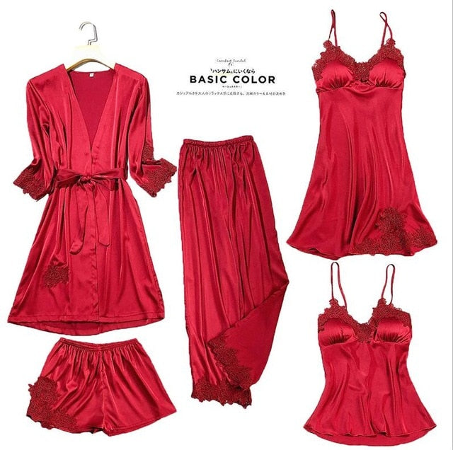 5 Pieces Silk Home Women Pajamas