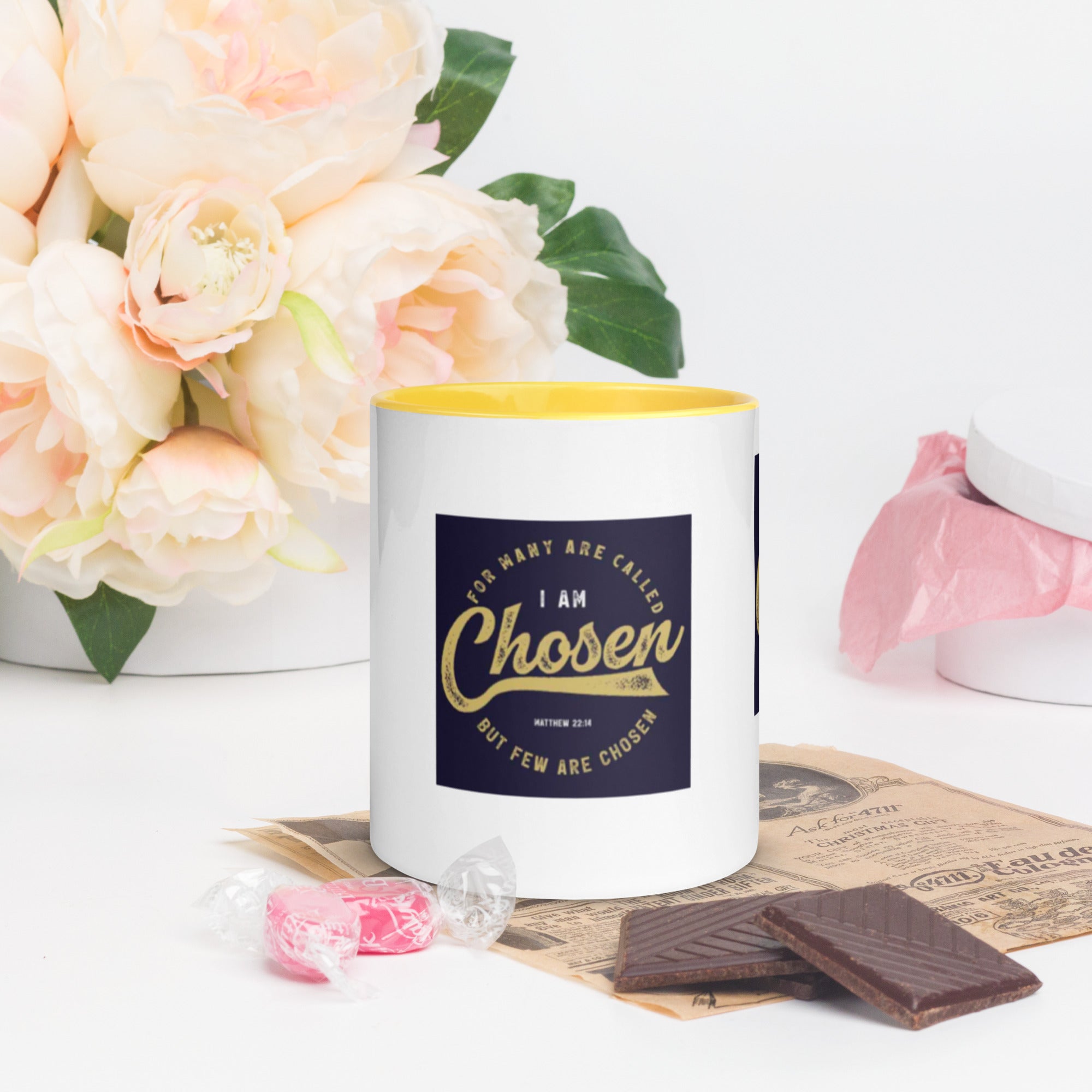 Custom Religious Coffee Mug with Color yellow gold Inside