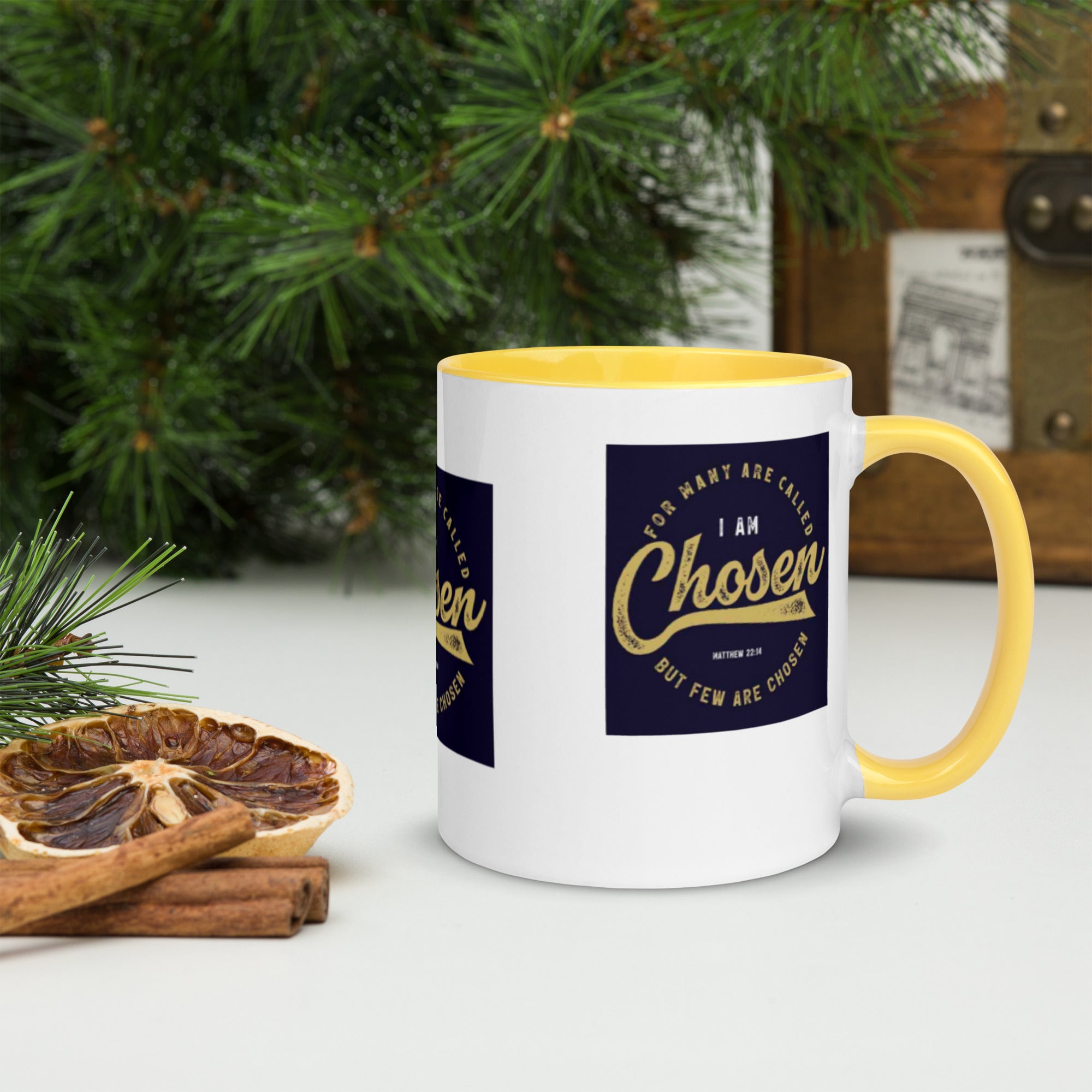 Custom Religious Coffee Mug with Color yellow gold Inside