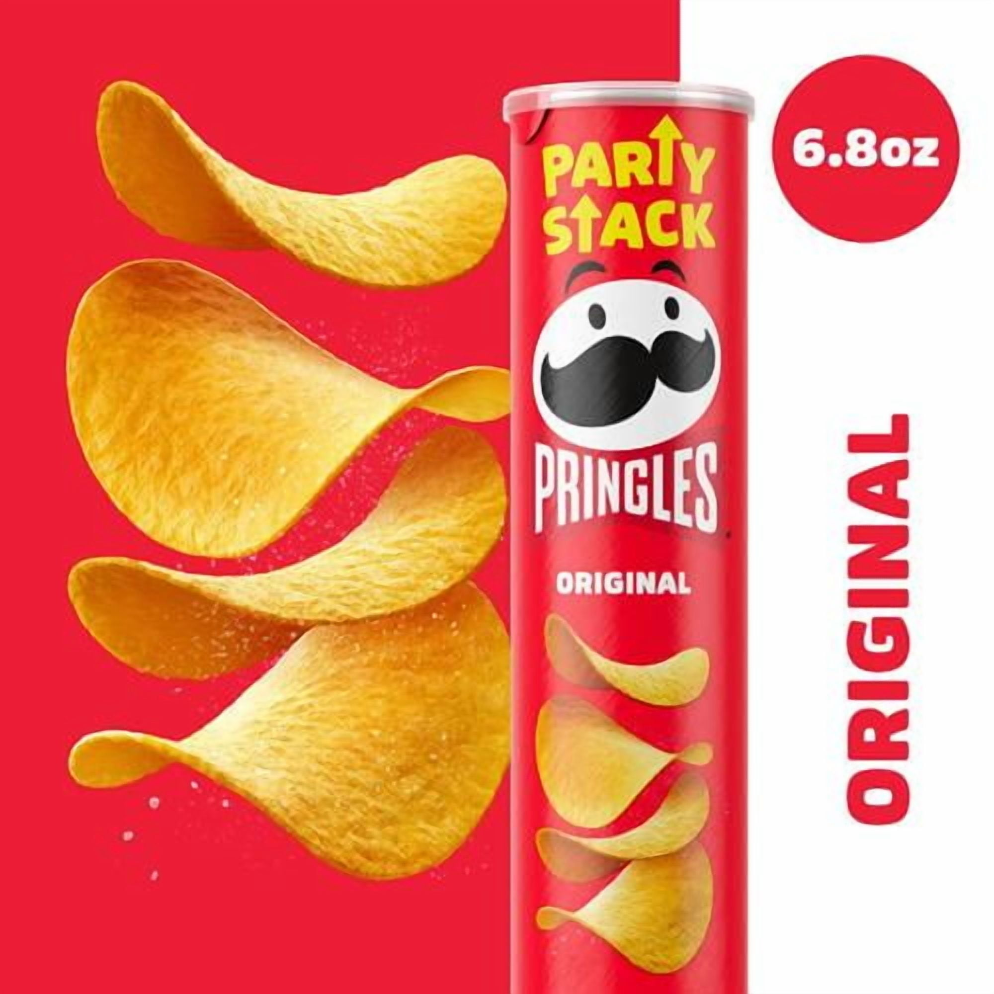 Pringles Potato Crisps Chips, Lunch Snacks, On-The-Go Snacks, Party Stack, Original, 6.8Oz Can (1 Can) - Pack of 2
