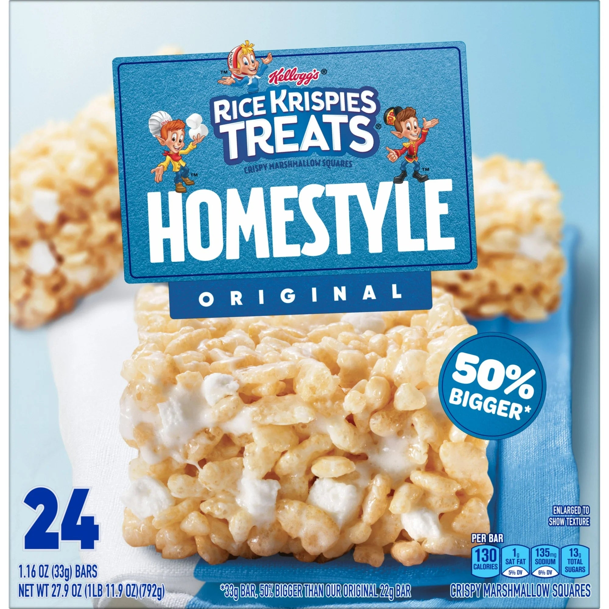 Rice Krispies Treats Homestyle Original Chewy Marshmallow Snack Bars, Kids Snacks, 27.9 oz, 24 Count