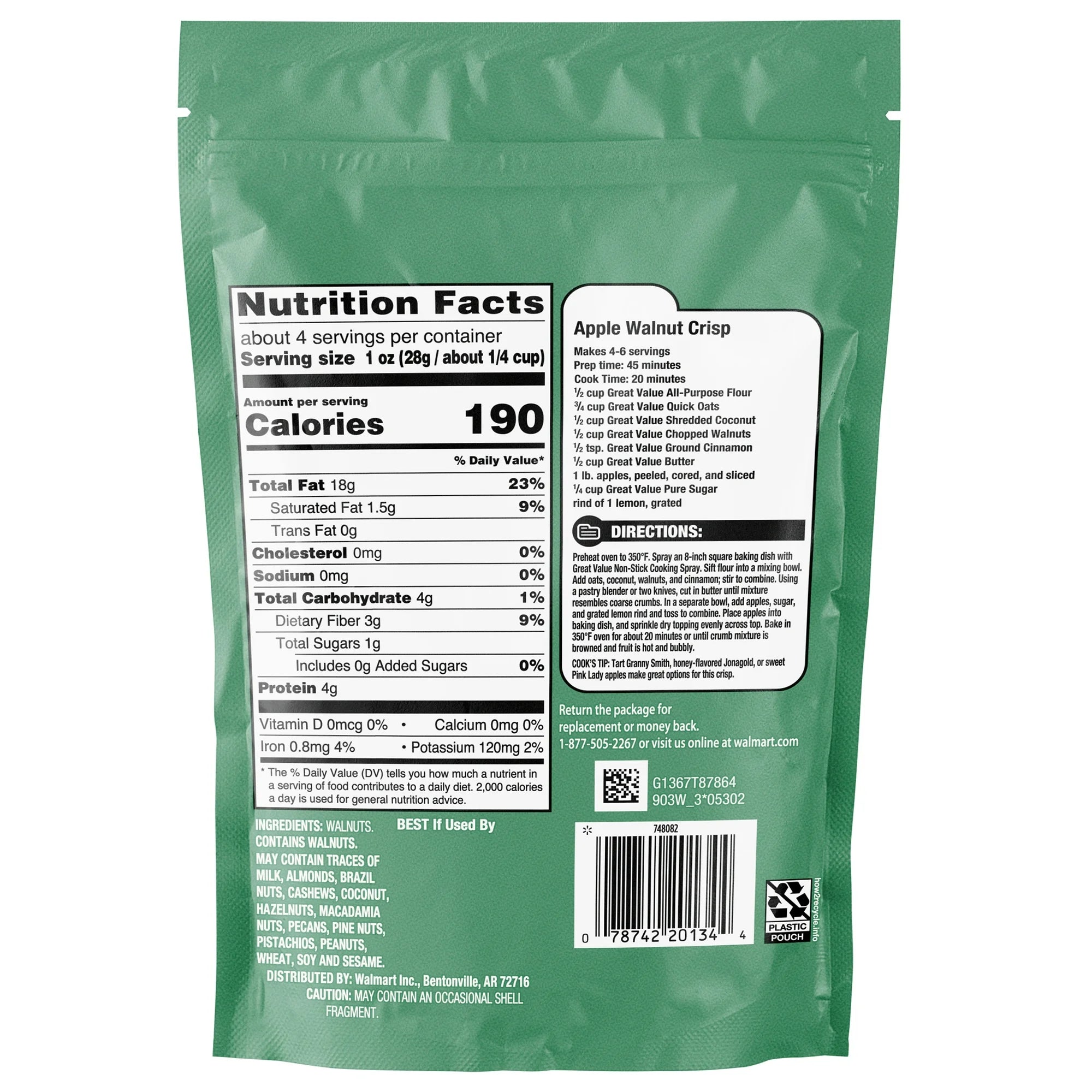 Great Value Chopped Walnuts Perfect for snacking 4 oz