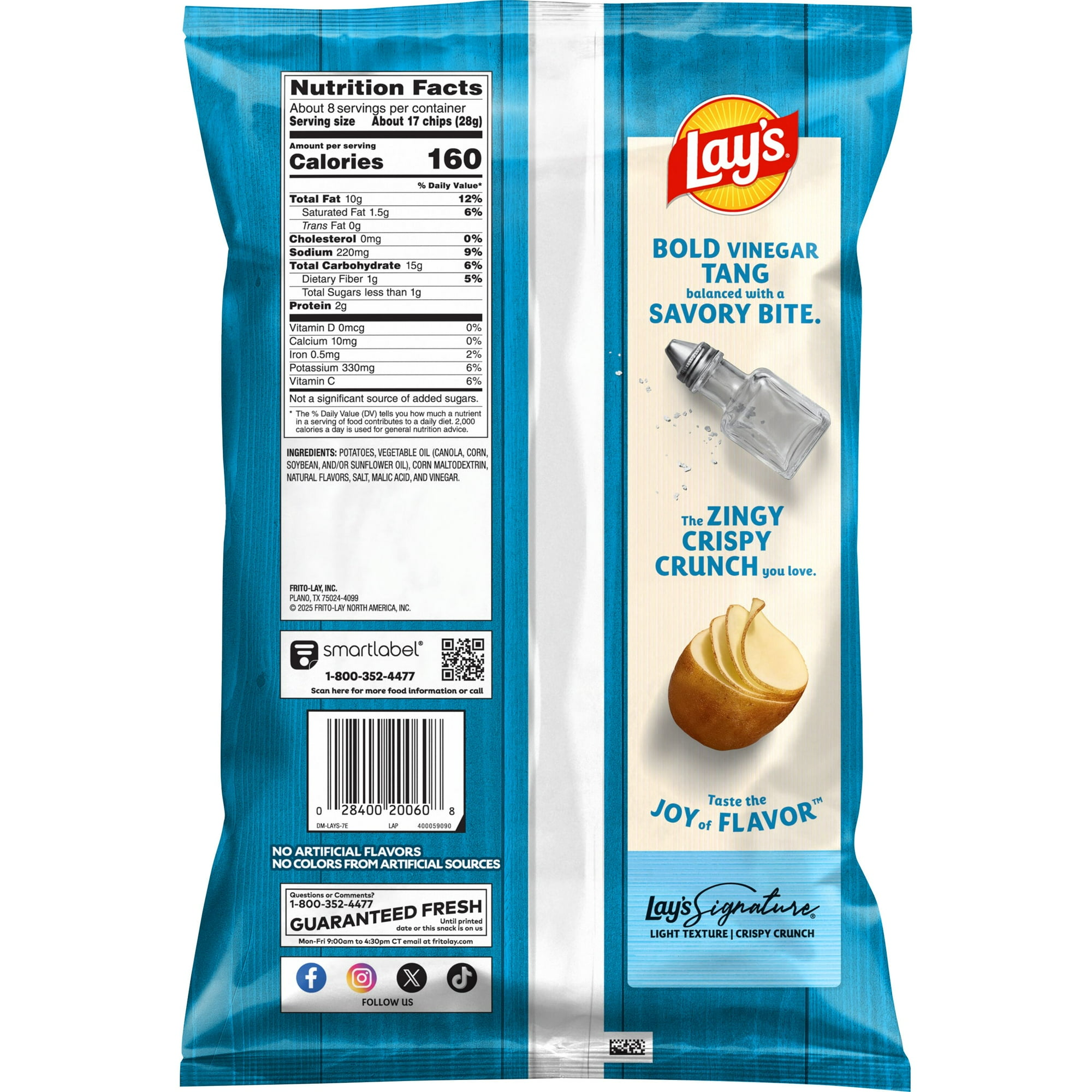 Lay's Potato Chips Salt & Vinegar Snack Chips, 7.75 Ounce Bag