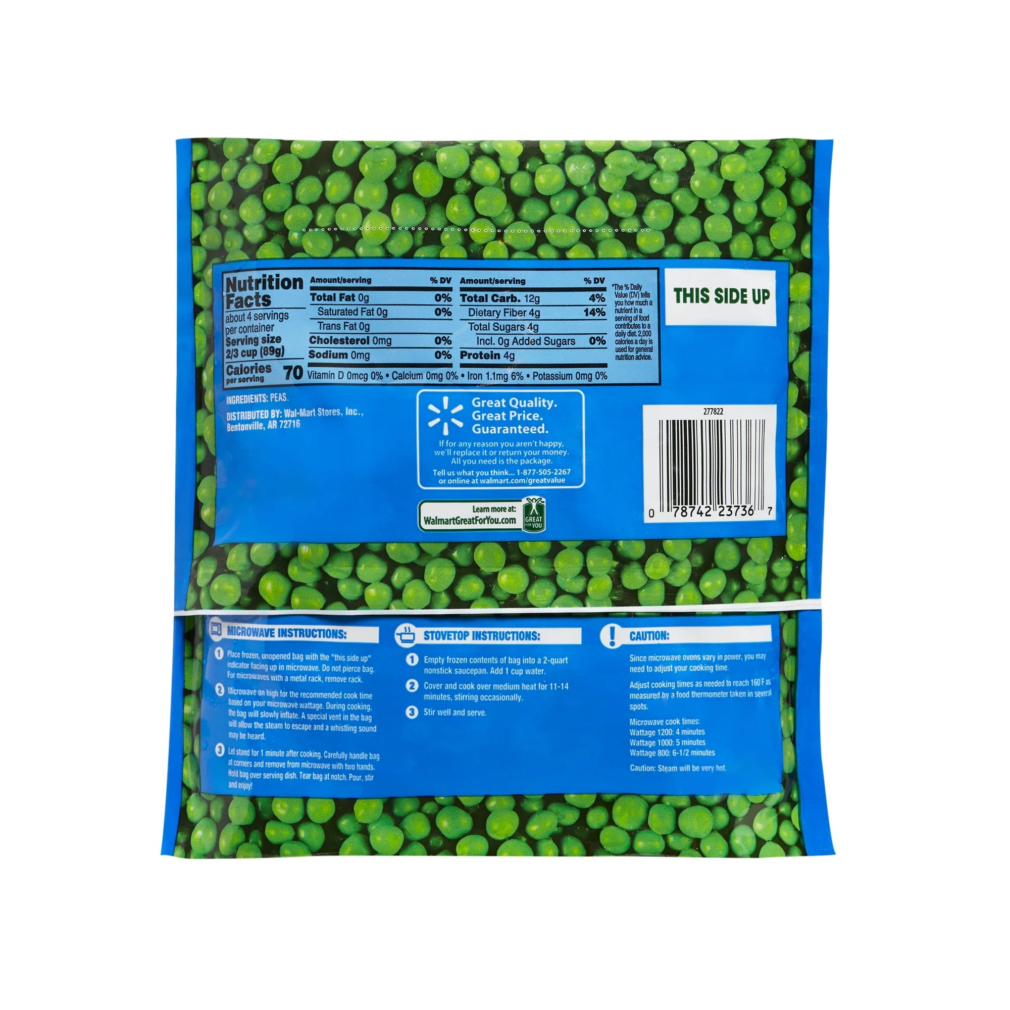 Great Value Sweet Peas, 12 oz (Frozen) Steamable Bag, No Added Sugars