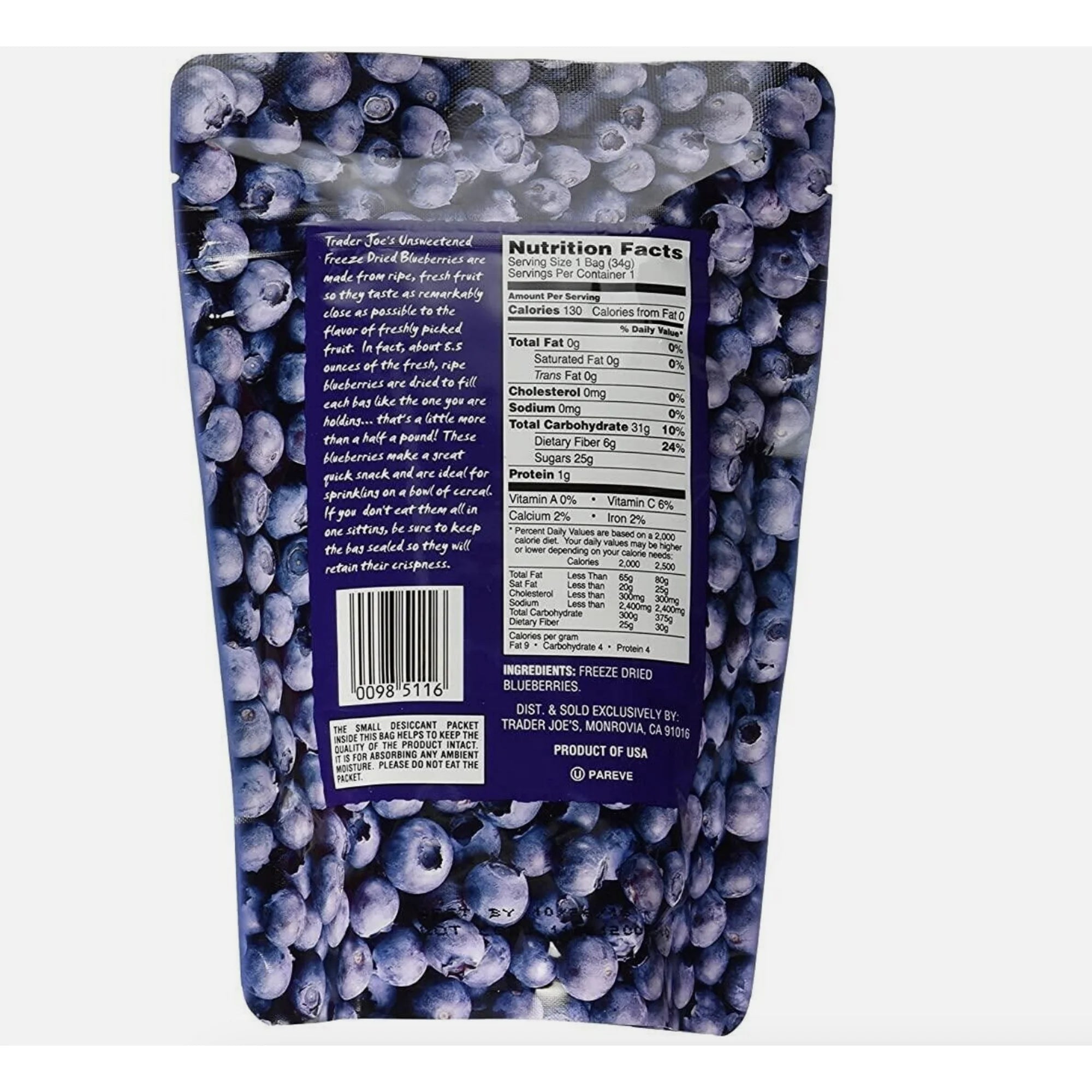 Trader Joe's Freeze Dried Blueberries (Pack of 2)