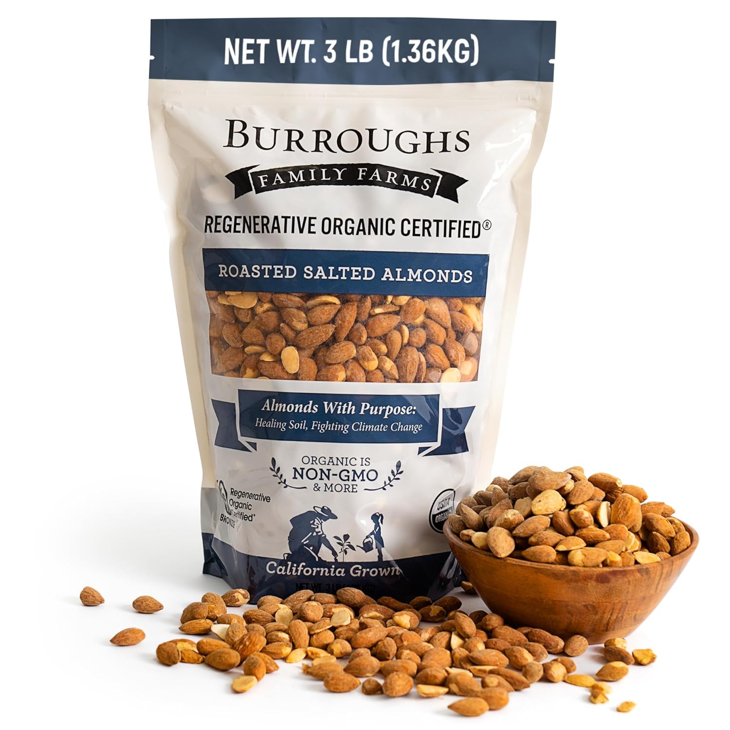 Burroughs Family Farms Organic Roasted & Salted Almonds (3 lb)