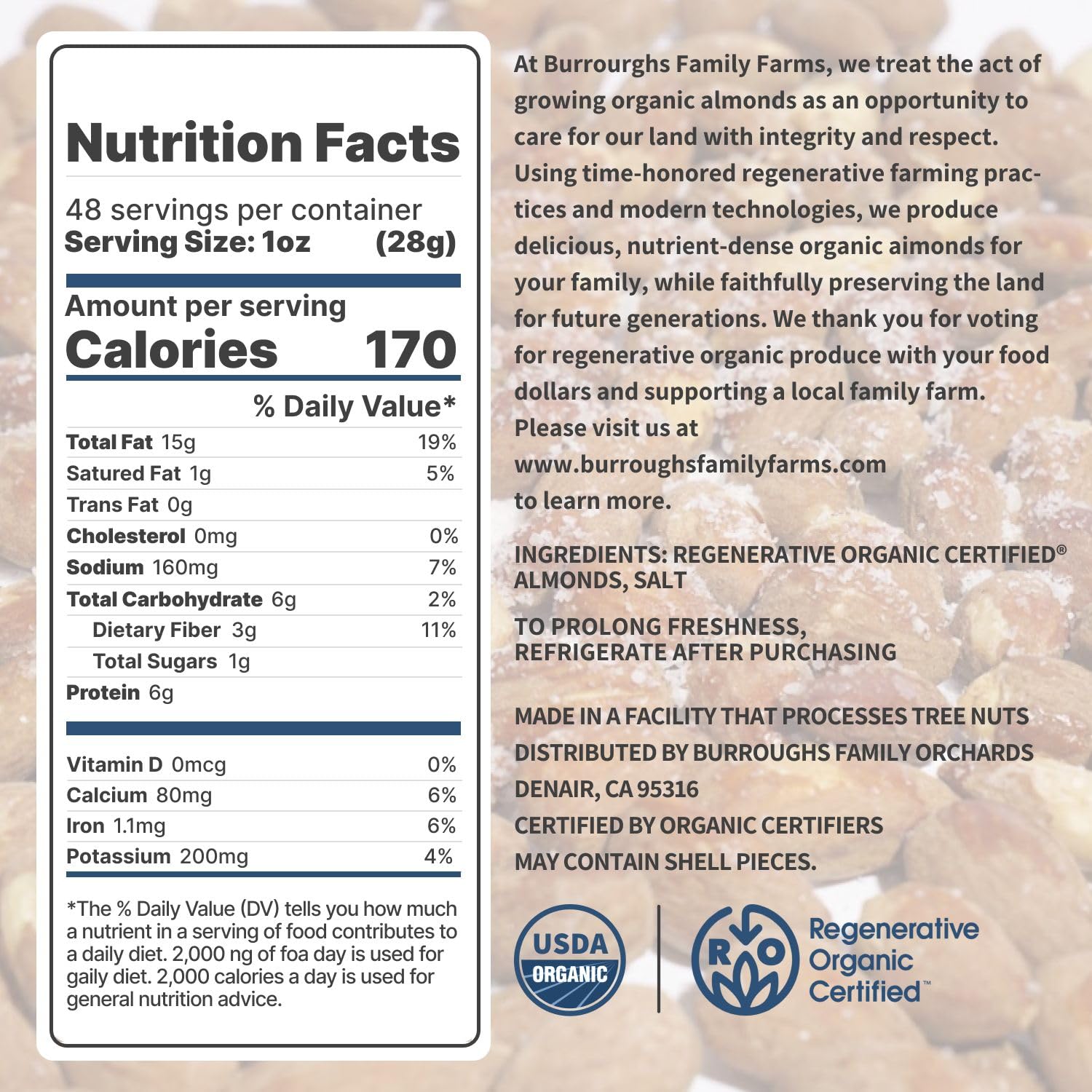 Burroughs Family Farms Organic Roasted & Salted Almonds (3 lb)