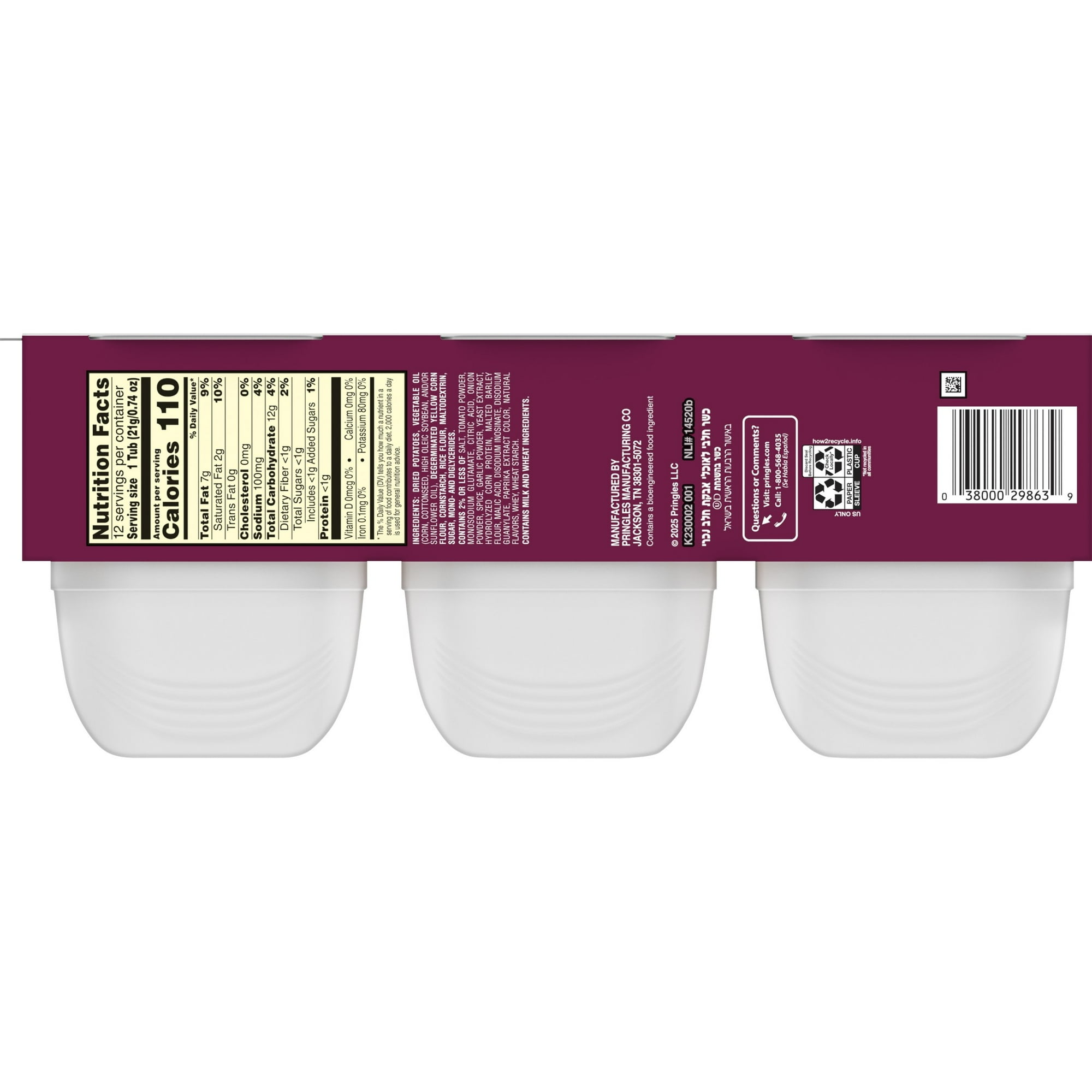 Pringles Snack Cups BBQ Potato Crisps Chips, Lunch Snacks, 12 Count